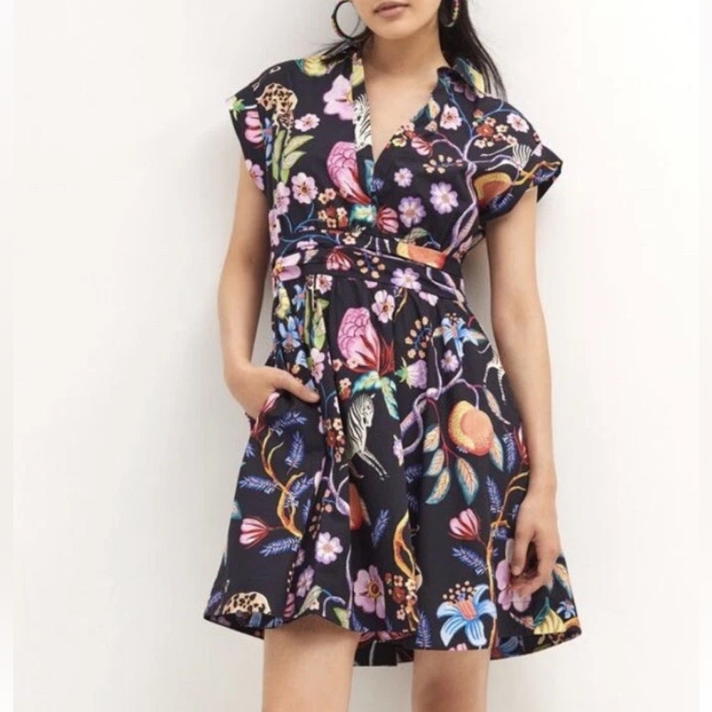 Maeve Black Floral Mini Dress with Multicolor Bouquet